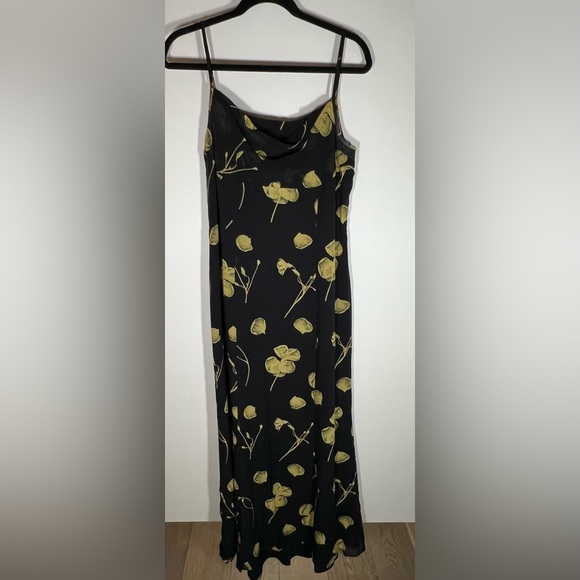 Vintage 90s Patrick Evening silk black strappy maxi dress whimsigoth floral 10 - Picture 1 of 8